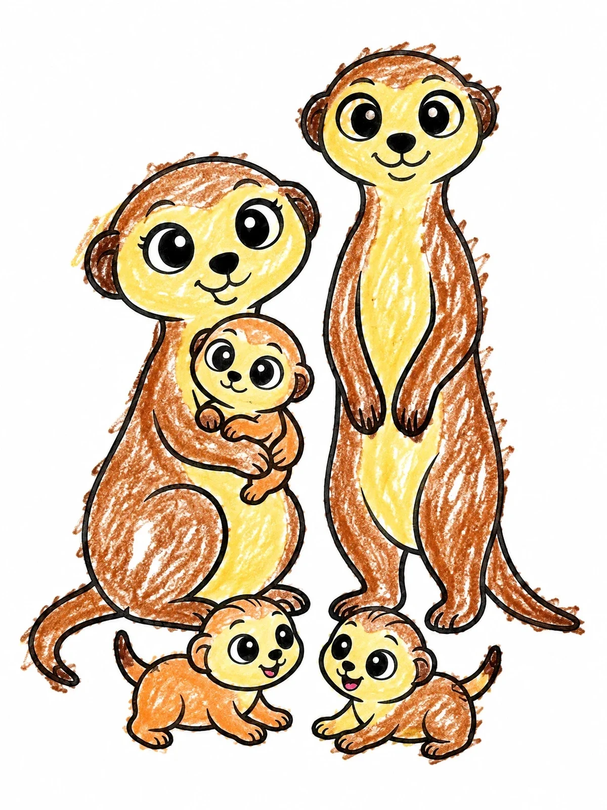 Colored example of the Cute Meerkat Family With Pups coloring page