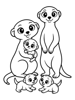 Free printable Cute Meerkat Family With Pups coloring page