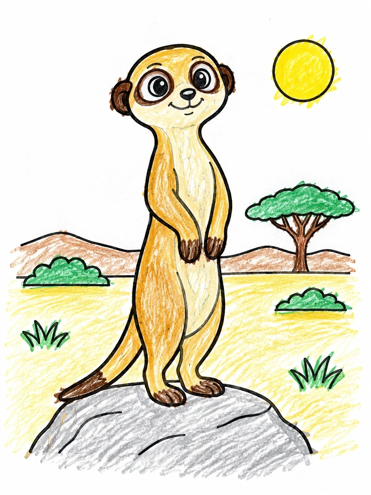 Colored example of the Cute Meerkat On A Rock coloring page