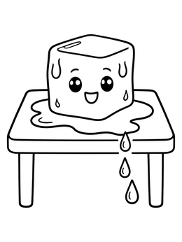 Free printable Cute Melting Ice Cube On Table coloring page