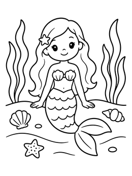 Free printable Cute Mermaid On The Ocean Floor coloring page