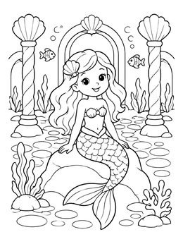 Free printable Mermaid In Undersea Palace Courtyard coloring page