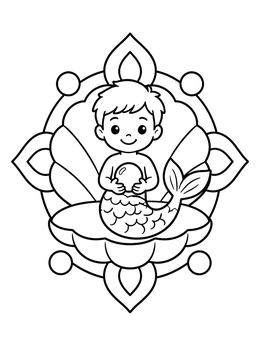 Free printable Cute Merman Boy With Pearl coloring page