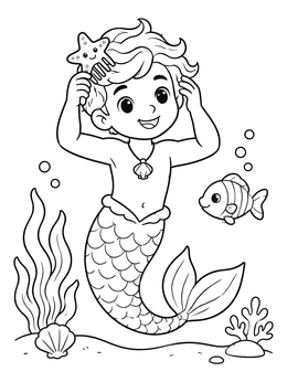 Free printable Cute Merman Combing His Hair coloring page