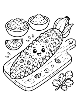 Free printable Cute Mexican Street Corn Elote coloring page