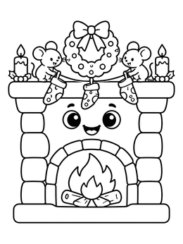 Free printable Cute Mice On A Christmas Fireplace coloring page