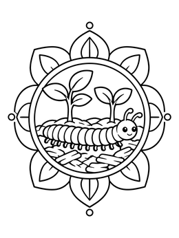 Free printable Cute Millipede Beside Garden Sprouts coloring page