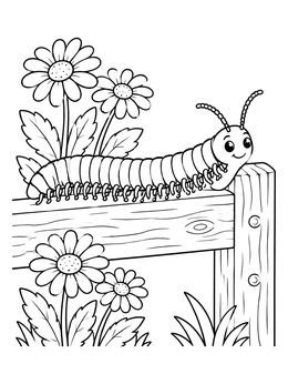 Free printable Cute Millipede On Garden Fence coloring page