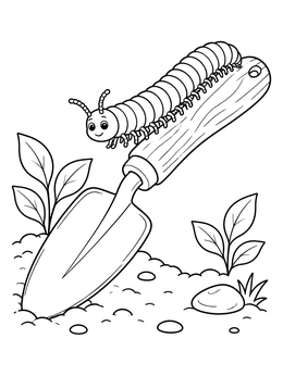 Free printable Cute Millipede On Garden Trowel coloring page