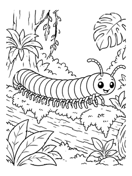 Free printable Cute Millipede On A Rainforest Log coloring page