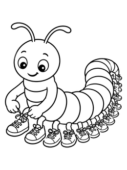 Free printable Cute Millipede Tying Its Shoes coloring page