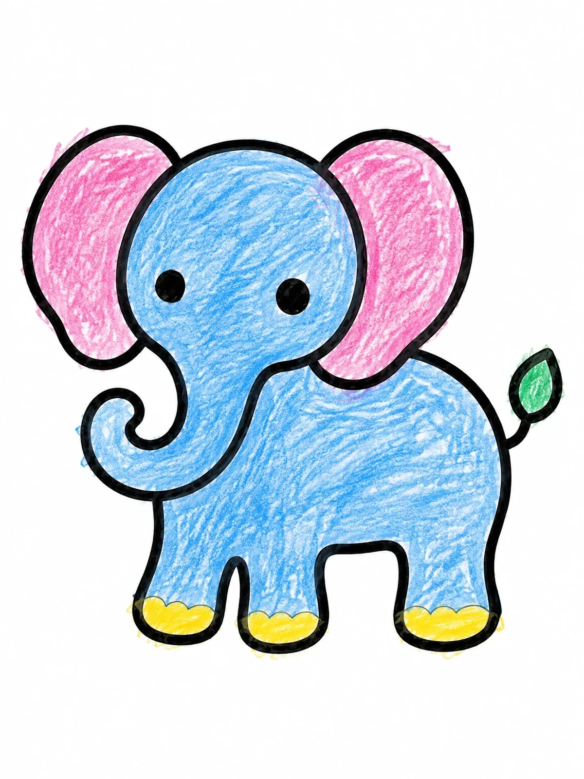 Colored example of the Cute Minimalist Baby Elephant coloring page