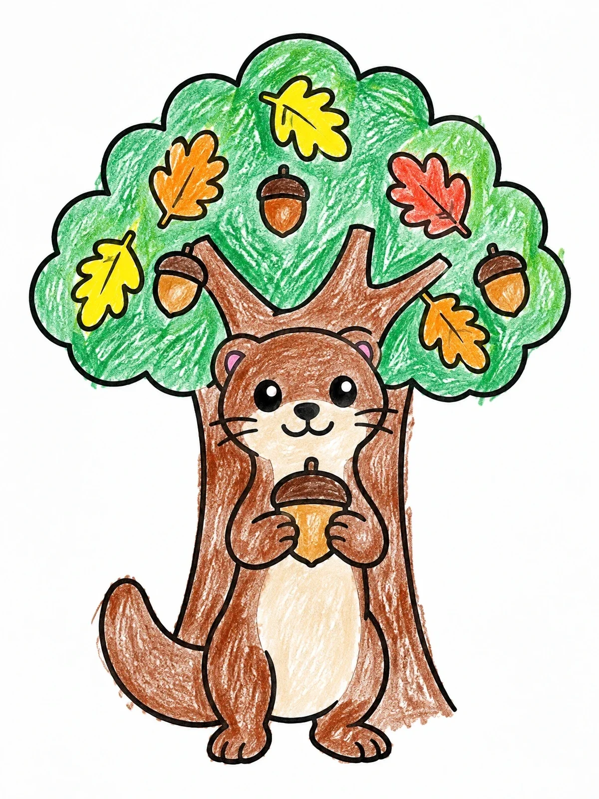 Colored example of the Cute Mink With Oak Tree coloring page