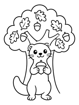 Free printable Cute Mink With Oak Tree coloring page