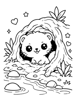 Free printable Cute Mink In Hollow Log coloring page