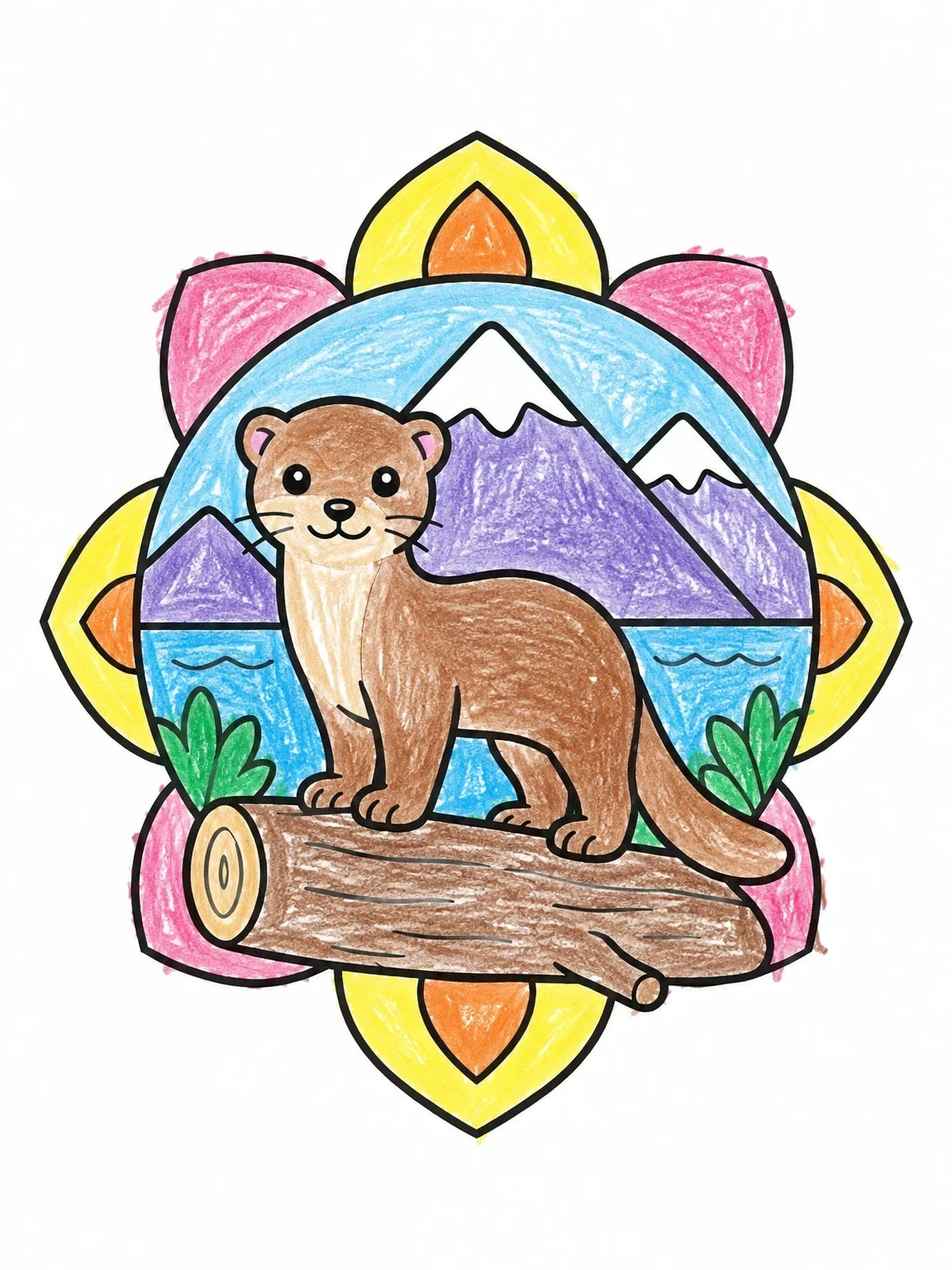 Colored example of the Cute Mink On A Log coloring page