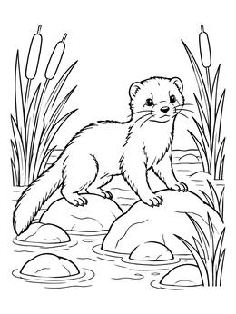 Free printable Cute Mink On River Rocks coloring page