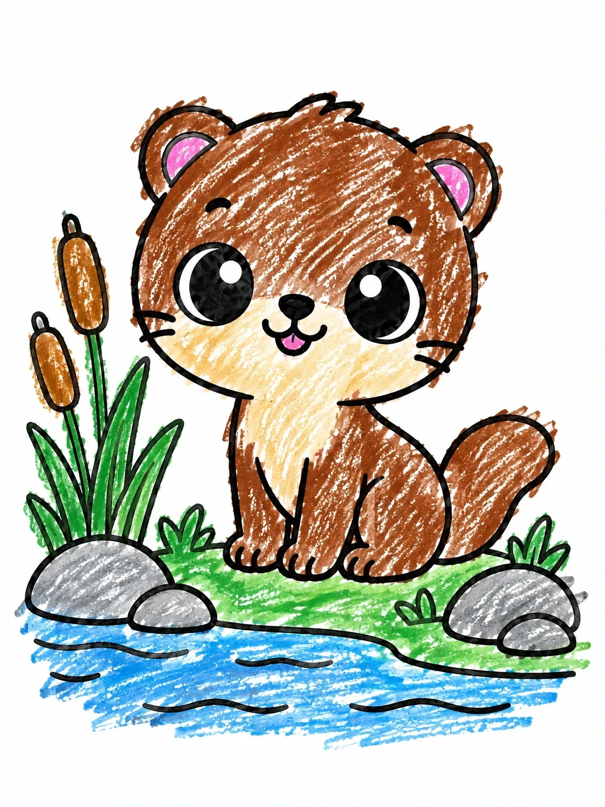 Colored example of the Cute Mink On The Riverbank coloring page