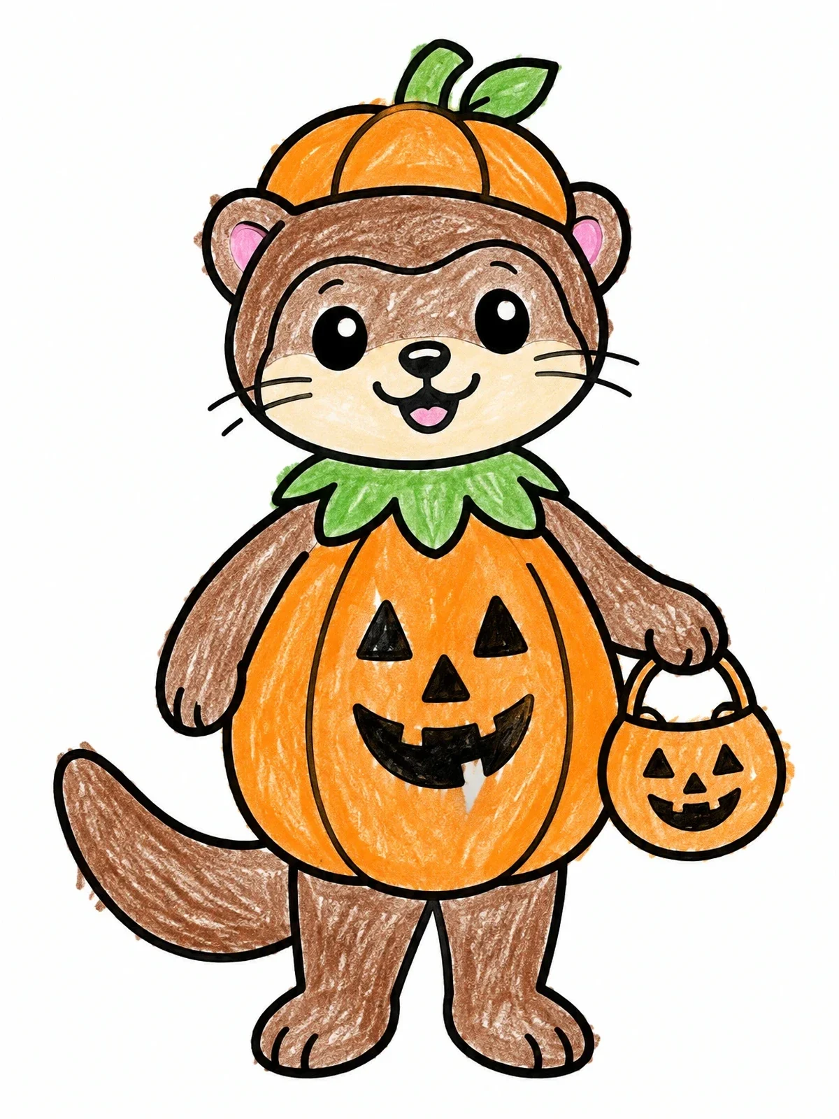Colored example of the Cute Mink In Pumpkin Costume coloring page