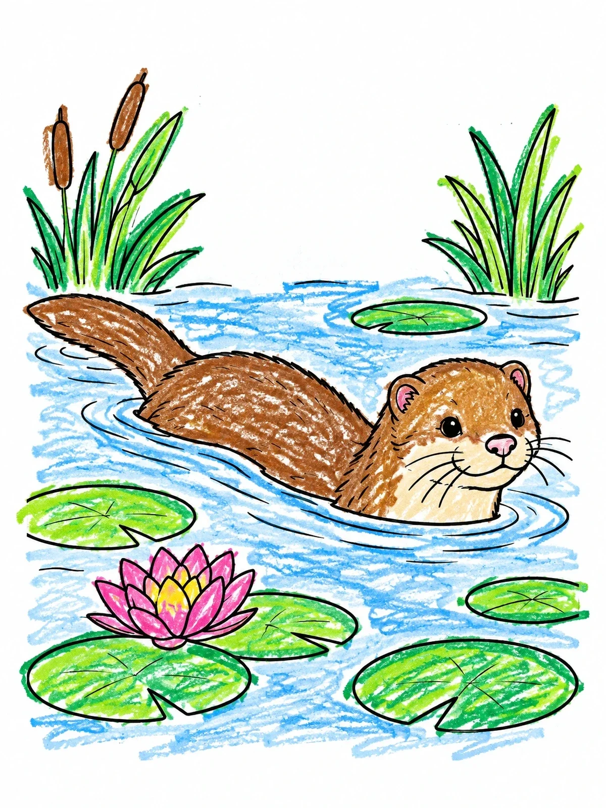 Colored example of the Cute Mink Swimming In A Pond coloring page