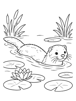 Free printable Cute Mink Swimming In A Pond coloring page