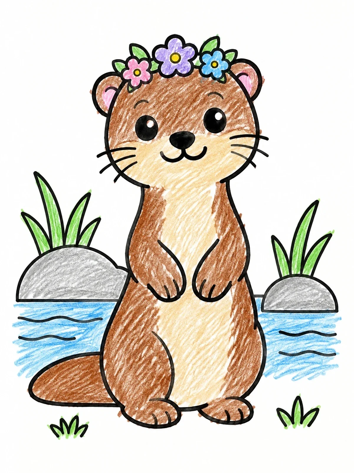Colored example of the Cute Mink With Flower Crown coloring page
