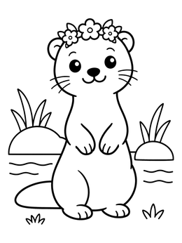 Free printable Cute Mink With Flower Crown coloring page