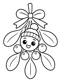 Free printable Cute Mistletoe Berry In Winter Hat coloring page