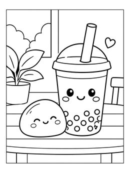Free printable Cute Mochi And Boba Tea coloring page