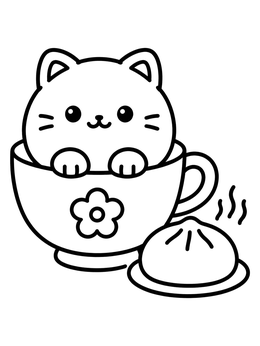 Free printable Cute Mochi Cat In A Teacup coloring page