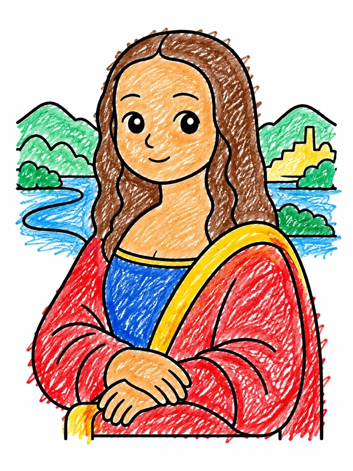 Colored example of the Cute Mona Lisa Art Portrait coloring page