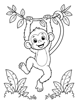 Free printable Cute Monkey Hanging From Vine coloring page