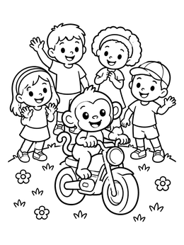 Free printable Cute Monkey Riding A Mini Motorcycle coloring page