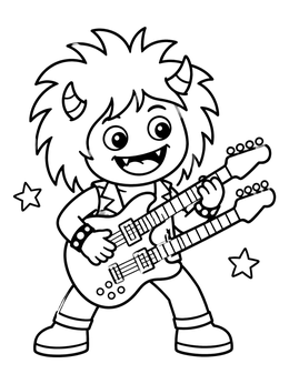 Free printable Cute Monster Rock Star With Guitar coloring page