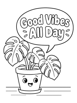Free printable Cute Monstera Plant Good Vibes coloring page