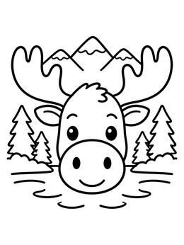 Free printable Cute Moose Swimming In Lake coloring page