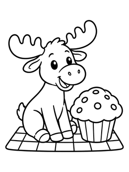 Free printable Cute Moose With A Giant Muffin coloring page