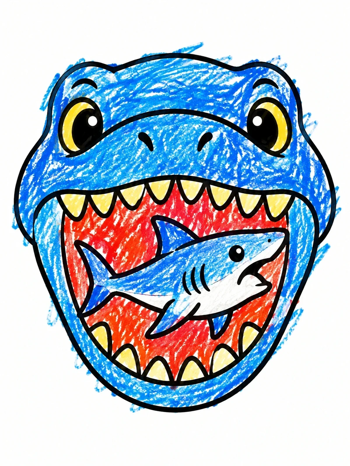Colored example of the Cute Mosasaurus Snapping A Shark coloring page
