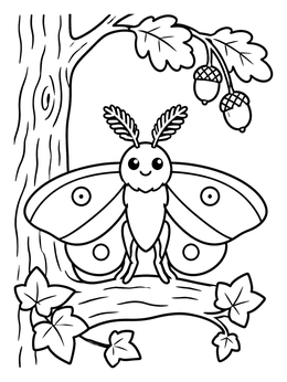 Free printable Cute Moth On Oak Branch coloring page