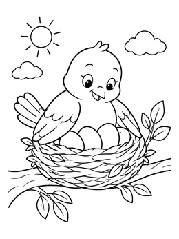 Free printable Cute Mother Bird On Nest With Eggs coloring page