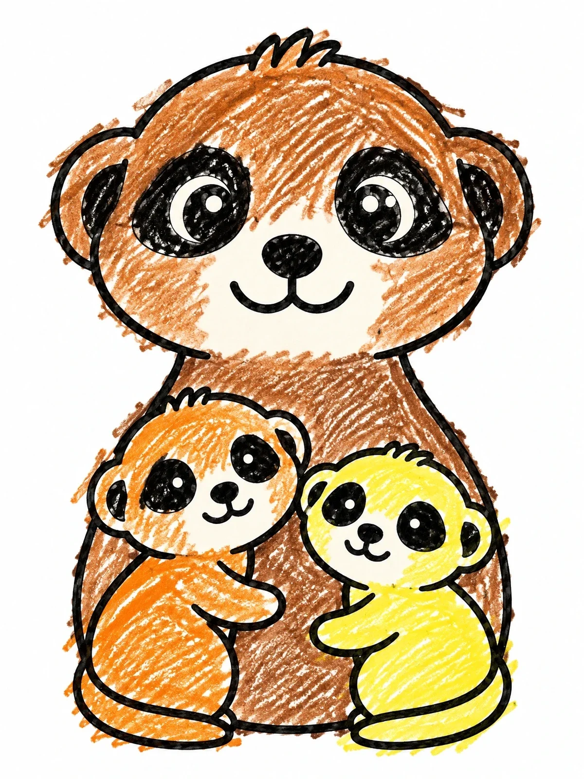 Colored example of the Cute Mother Meerkat With Pups coloring page