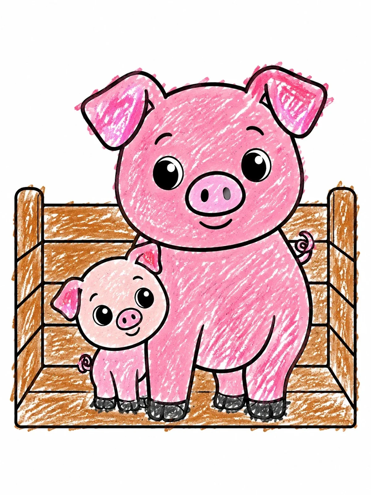 Colored example of the Cute Mother Pig And Piglet coloring page