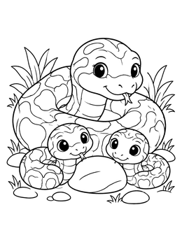 Free printable Cute Mother Python With Babies coloring page