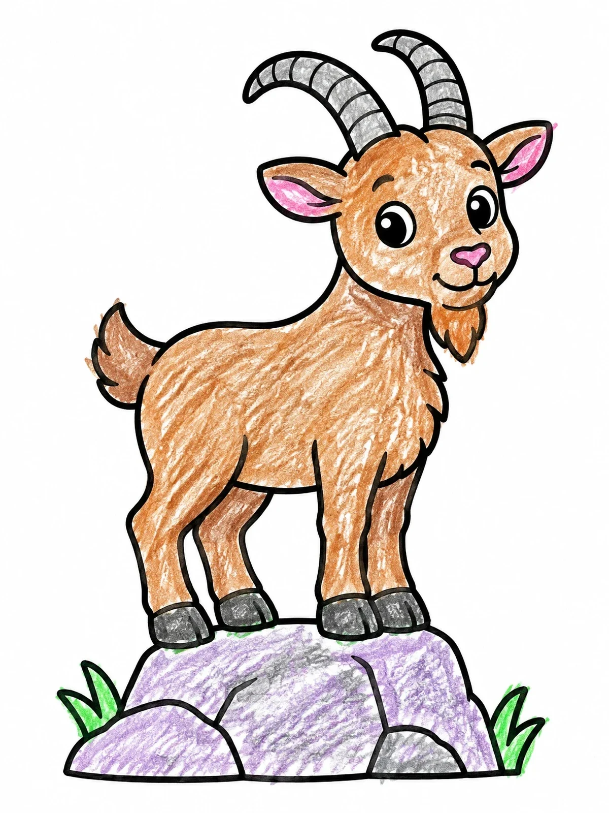 Colored example of the Cute Mountain Goat On Rock coloring page