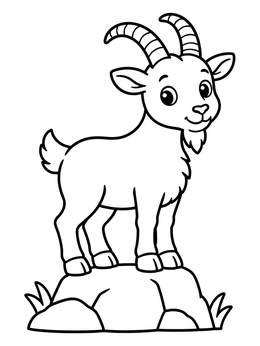 A cute mountain goat stands proudly on a rock in this mountain coloring page.