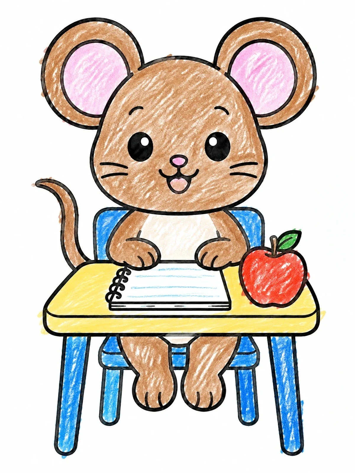 Colored example of the Cute Mouse At School Desk coloring page