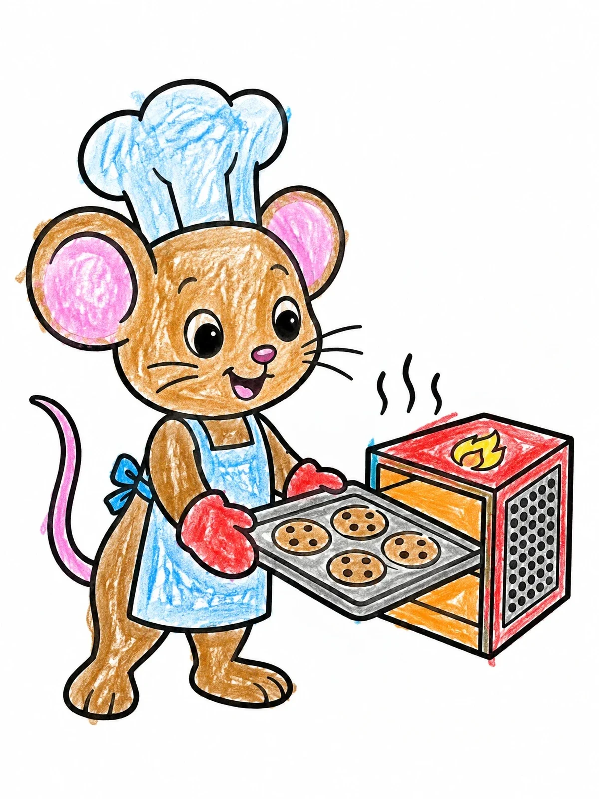 Colored example of the Cute Mouse Baker With Fresh Cookies coloring page