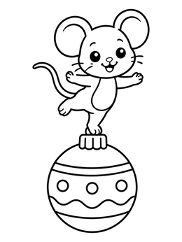 Free printable Cute Mouse Balancing On Christmas Bauble coloring page