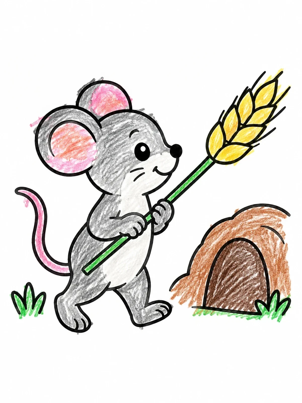 Colored example of the Cute Mouse Carrying Wheat Stalk coloring page