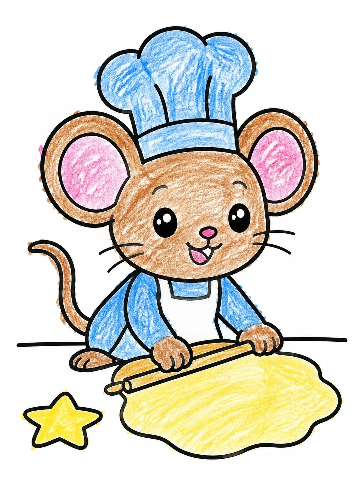 Colored example of the Cute Mouse Chef Baking Cookies coloring page
